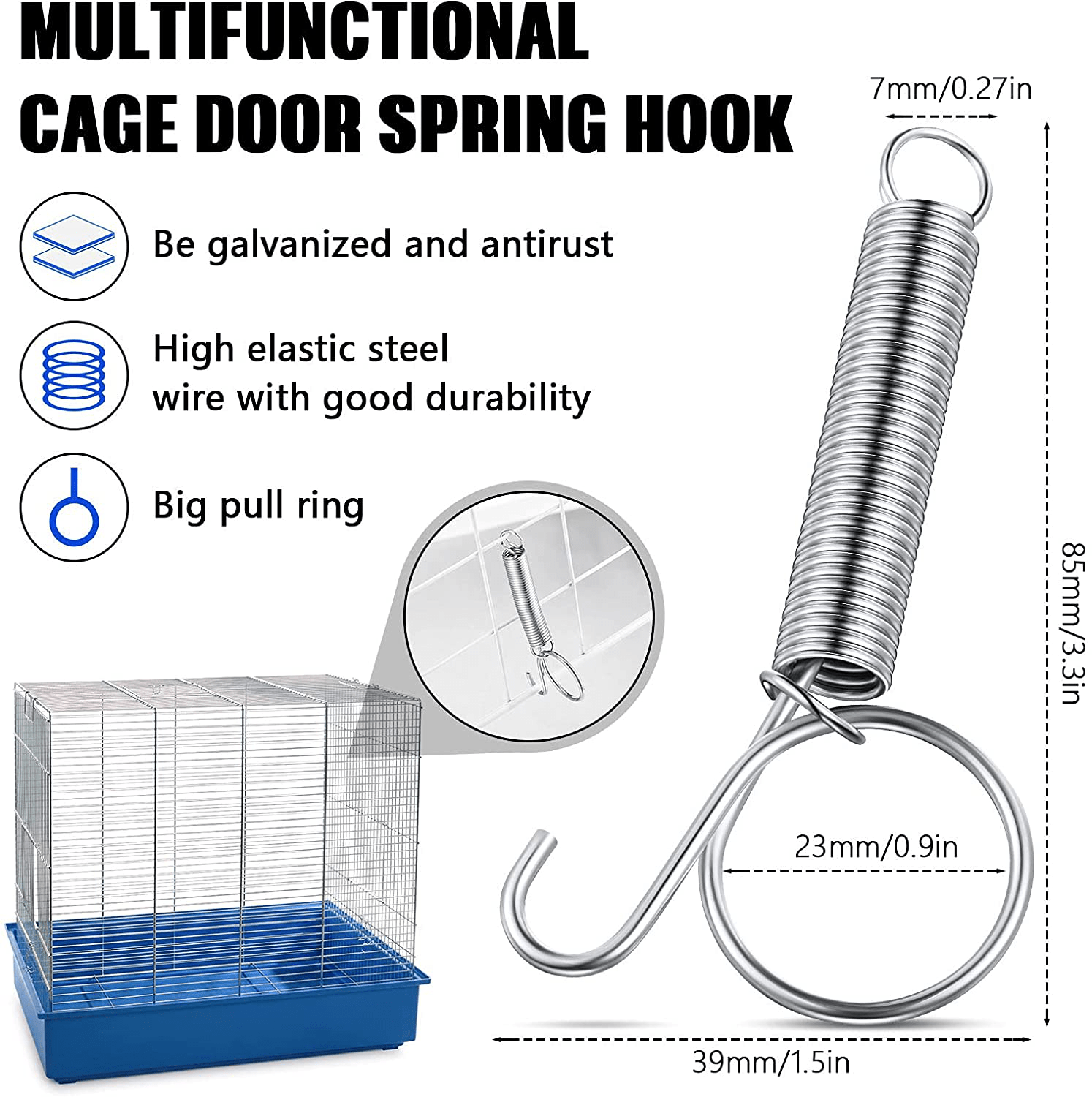 20 Pieces Spring Door Latch for Rabbit Cages Door Metal Finger Spring Latch Hook for Fixing Pet Wire Cage Rabbit Birds Bunny Rodents Guinea Pig Hamster Parrot Hedgehog Cage Door Animals & Pet Supplies > Pet Supplies > Small Animal Supplies > Small Animal Habitats & Cages Hotop   