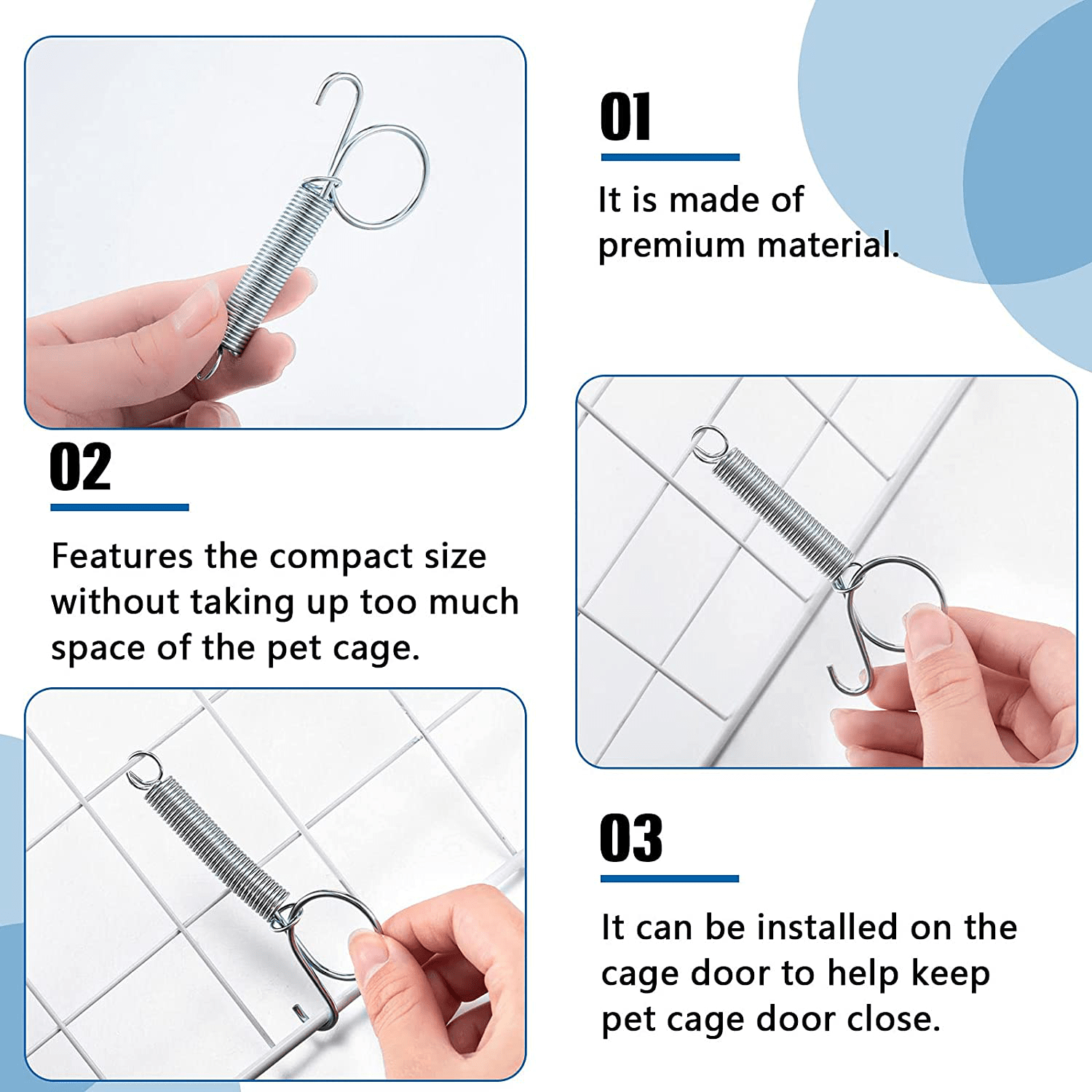 20 Pieces Spring Door Latch for Rabbit Cages Door Metal Finger Spring Latch Hook for Fixing Pet Wire Cage Rabbit Birds Bunny Rodents Guinea Pig Hamster Parrot Hedgehog Cage Door Animals & Pet Supplies > Pet Supplies > Small Animal Supplies > Small Animal Habitats & Cages Hotop   