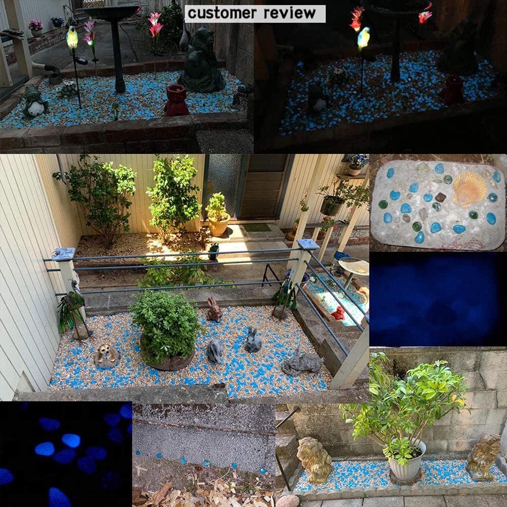 200 Pcs, Glow in the Dark Pebbles - Indoor Outdoor Zen Garden Stones, Moonlight Yard Plant Decorations, Fish Tank Aquarium Rocks, Solar Backyard LED Patio Decor Light Blue