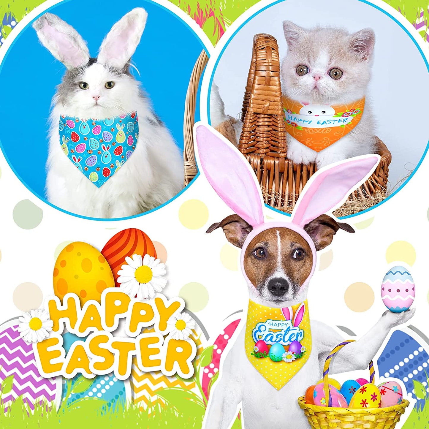 20 Pcs Easter Dog Bandana Easter Pet Scarf Washable Dog Triangle Bibs Rabbit Egg Carrot Pet Scarfs Adjustable Pet Triangle Washable Kerchief for Easter Dogs Cats (Rabbit, L) Animals & Pet Supplies > Pet Supplies > Dog Supplies > Dog Apparel Eccliy   