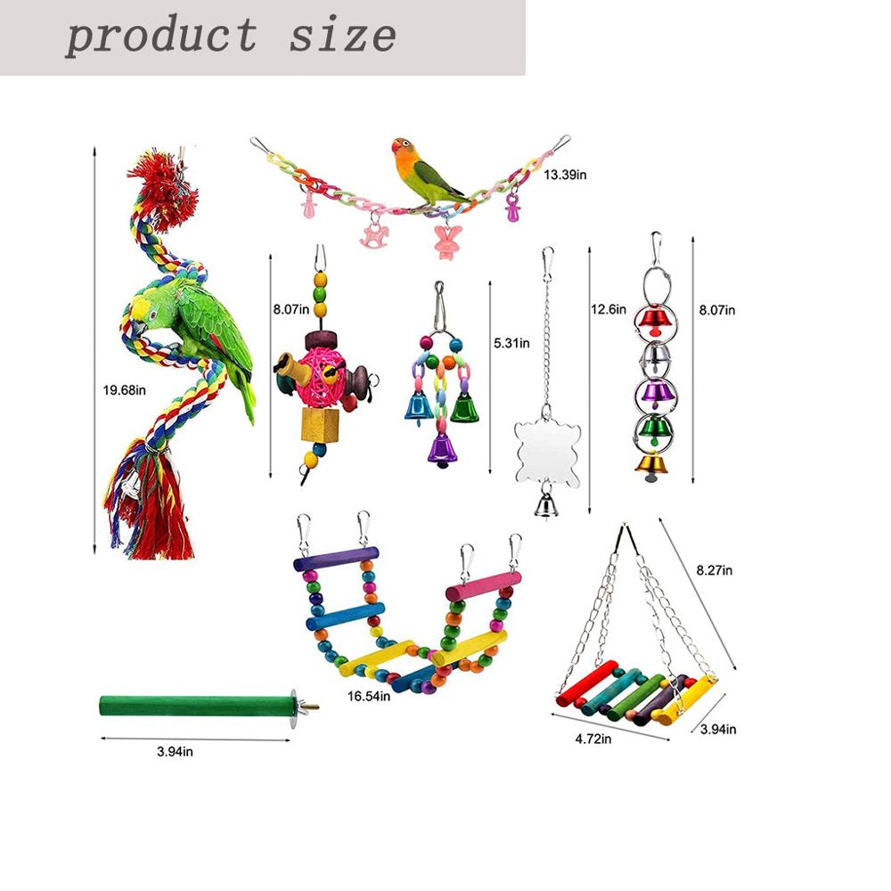 Bird Parrot Swing Chewing Toys,9 Pack Bird Cage Toys- Hanging Swing Ropes Hammock Swing Toy Parrot Ladders Swing Hanging Bell Bird Stand Perch Bird Mirror for Small Bird Animals & Pet Supplies > Pet Supplies > Bird Supplies > Bird Ladders & Perches KOL PET   