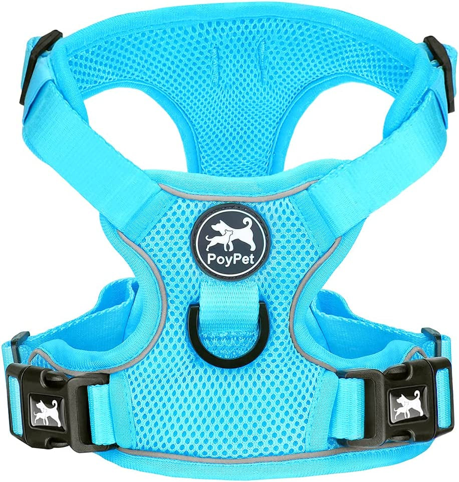 Poypet Reflective Soft Breathable Mesh Dog Harness Choke-Free Double Padded Vest with Adjustable Neck and Chest(Military Green,M) Animals & Pet Supplies > Pet Supplies > Dog Supplies > Dog Apparel PoyPet Blue Medium 