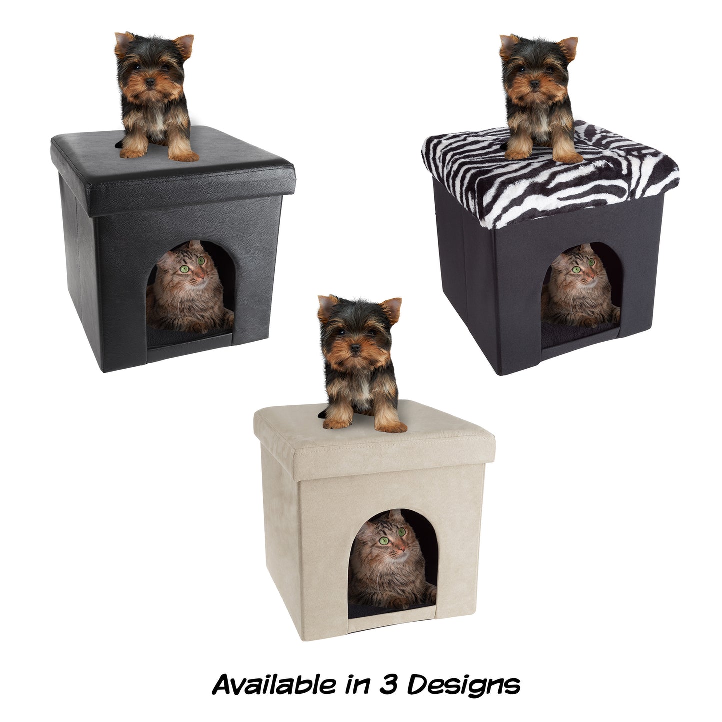 Pet House Ottoman - Collapsible Multipurpose Small Dog or Cat Bed Cube and Footrest with Cushion Top and Interior Pillow by PETMAKER (Microsuede Tan)