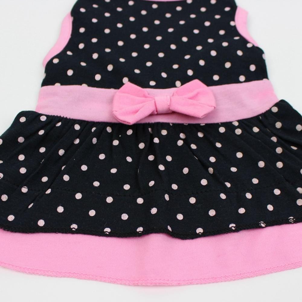 2021 New Pet Spring Summer Dress for Small Medium Dogs, Pet Clothes Puppy Cotton Breathable Skirt with Bow Knot, Black, XS/S/M/L/XL