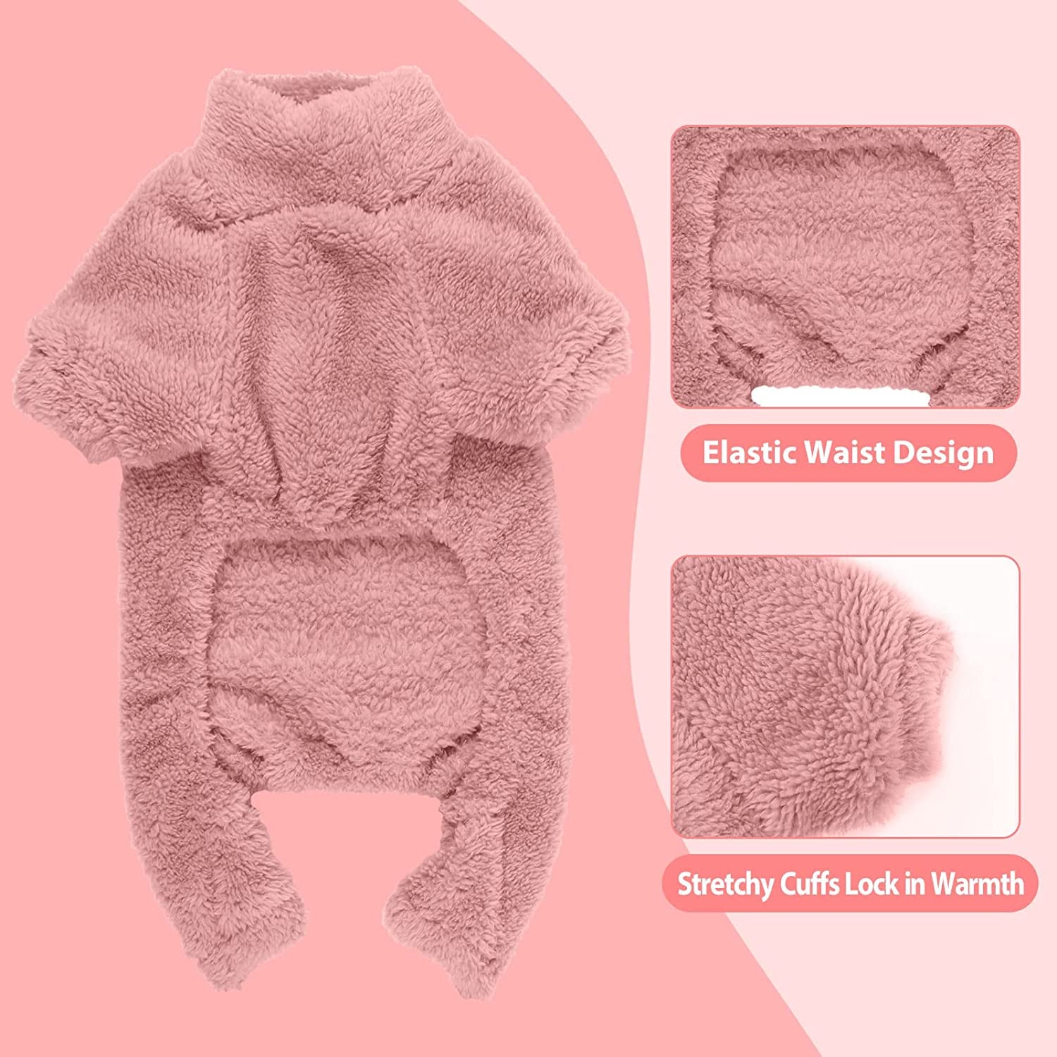 Fuzzy Dog Pajamas Turtleneck Dog Clothes Warm Soft Cozy Lightweight Dog Pjs Dog Sweaters for Small Dogs(Pink-Xs) Animals & Pet Supplies > Pet Supplies > Dog Supplies > Dog Apparel Stpiatue   