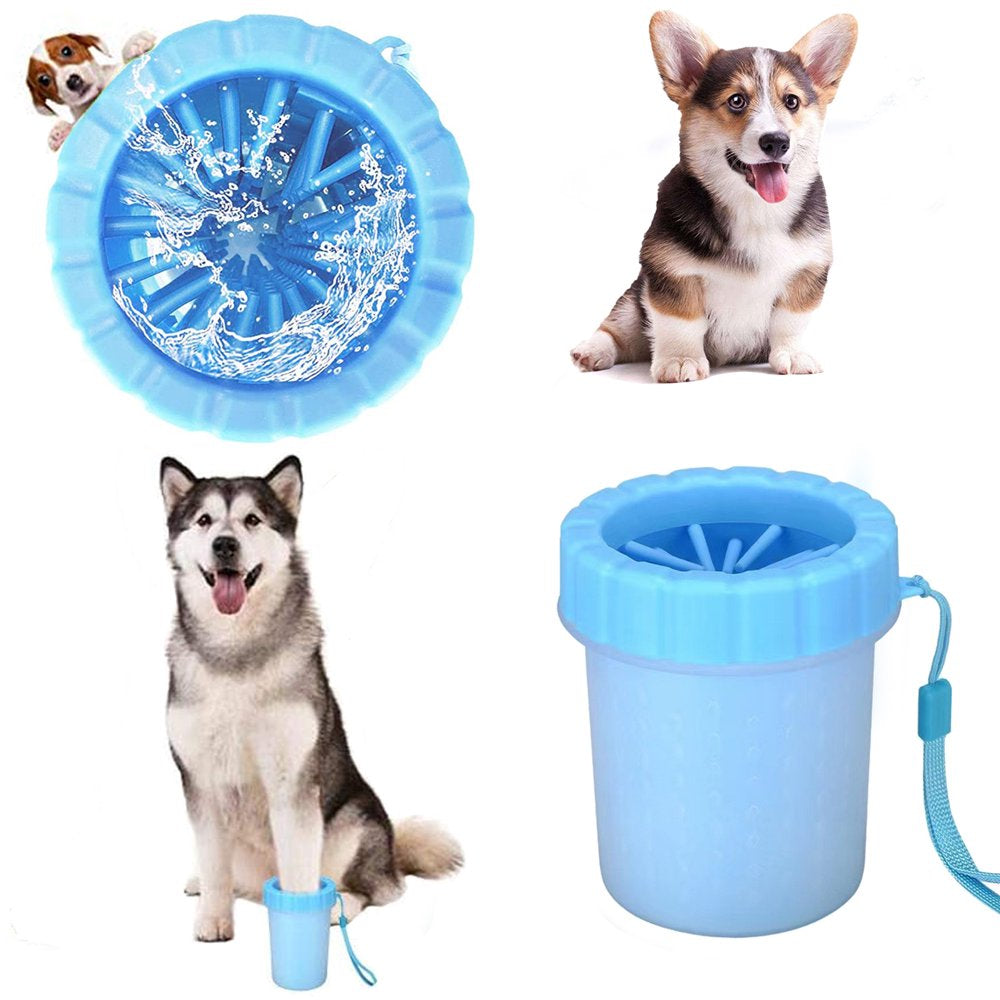Semfri Dog Paw Cleaner 2 in 1 Silicone Dog Paw Washer Cup Portable Silicone Pet Cleaning Brush Dog Foot Cleaner Animals & Pet Supplies > Pet Supplies > Dog Supplies > Dog Apparel Semfri S Blue 
