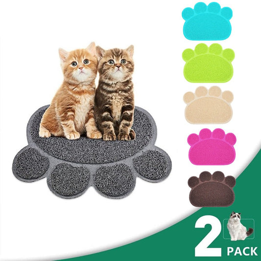 Pet Cats Place Mat, Waterproof Feeding Mat, Aousthop PVC Paw Shaped Mat, Non-Slip Shatterproof, Mat Litter Box Mat for Kittens and Puppies, 2-Pack Animals & Pet Supplies > Pet Supplies > Cat Supplies > Cat Litter Box Mats Aousthop 2pcs - 15.8x11.8" Blue 