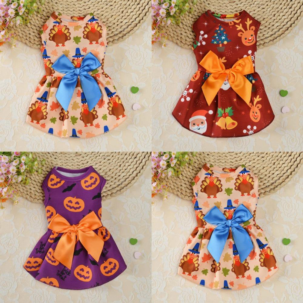 Holiday Dog Dress Cute Halloween Pet Dresses Skirts Christmas Doggie Bowknot Dresses Thanksgiving Puppy Festival Skirts Pet Apparel Clothes for Dogs Cats Pets Animals & Pet Supplies > Pet Supplies > Cat Supplies > Cat Apparel MAXCOZY   