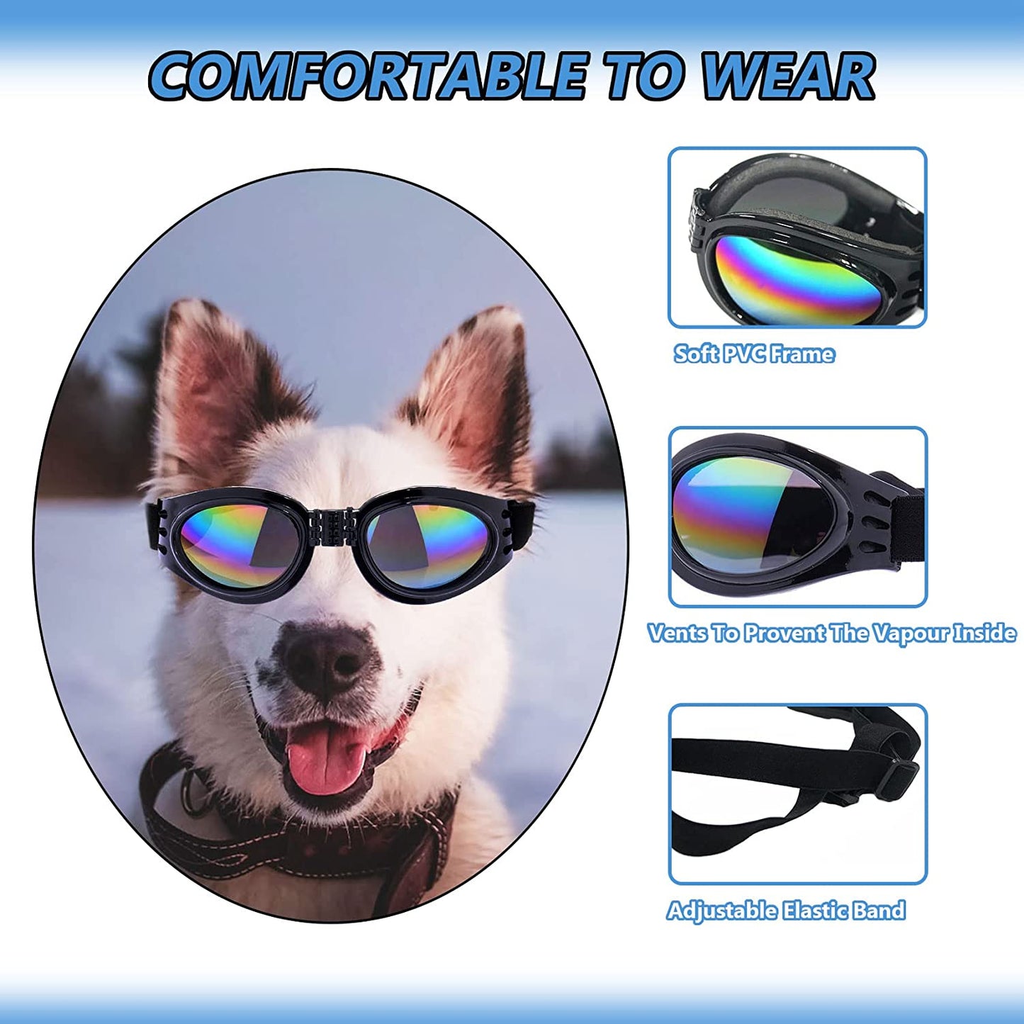 Knana Dog Goggles Sunglasses UV Protective Foldable Pet Sunglasses Adjustable Waterproof Eyewear Comes with Reversible Pet Scarf and Brooch Suitable for Medium or Large Dogs Animals & Pet Supplies > Pet Supplies > Dog Supplies > Dog Apparel Knana   