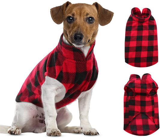 ASENKU Dog Sweater, Plaid Dog Fleece Vest, Soft Comfortable Pet Pajamas, Warm Winter Dog Shirt, Cold Weather Coat Jacket Pet Clothes for Small & Medium Dog Breeds, Red, S Animals & Pet Supplies > Pet Supplies > Dog Supplies > Dog Apparel ASENKU Red Small 