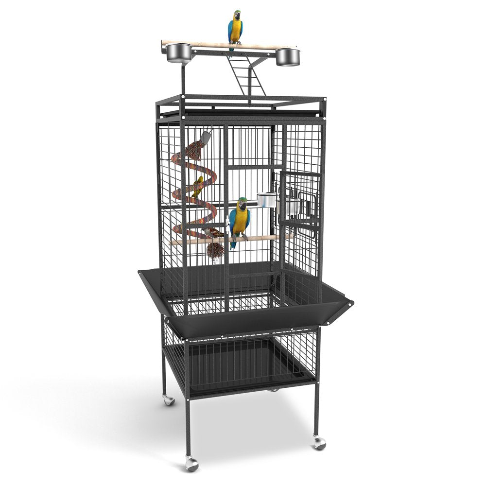 Varadyle 61'' Bird Cage with Rolling Stand Wrought Iron Bird Flight Cages with Playtop & Rope Bungee Bird Toy for Parakeet Parrot, Lovebirds, Macaw Animals & Pet Supplies > Pet Supplies > Bird Supplies > Bird Cages & Stands Varadyle   