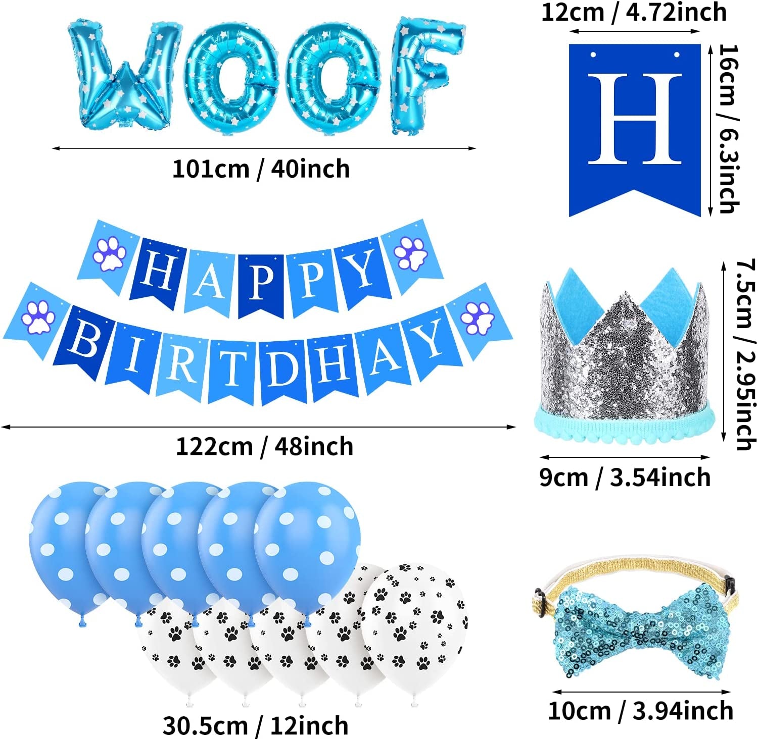 Dog Birthday Party Supplies, Selemoy Dog Birthday Bandana Scarf, Doggie Boy Birthday Party Hat with Number, Bowtie Paw Balloons Banner for Small Medium Puppy Dog Pets, Dog Birthday Party Decorations Animals & Pet Supplies > Pet Supplies > Dog Supplies > Dog Apparel Selemoy   