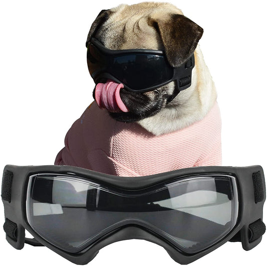 SLDPET Dog Goggles for Small Breed Dog Sunglasses Dog UV Sunglasses Windproof Soft Frame Adjustable Straps for Small/Medium Puppy Dogs (Black) Animals & Pet Supplies > Pet Supplies > Dog Supplies > Dog Apparel SLDPET Black  