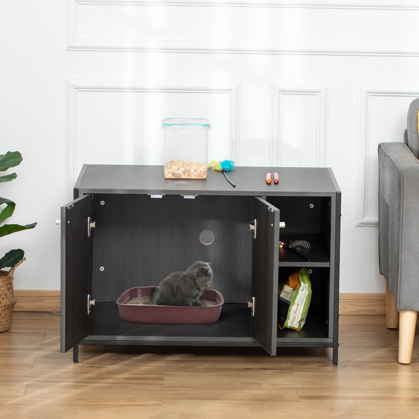 Dcenta Cat Litter Box Enclosure, Hidden Adjustable Cat Furniture with Damping Hinge, Black