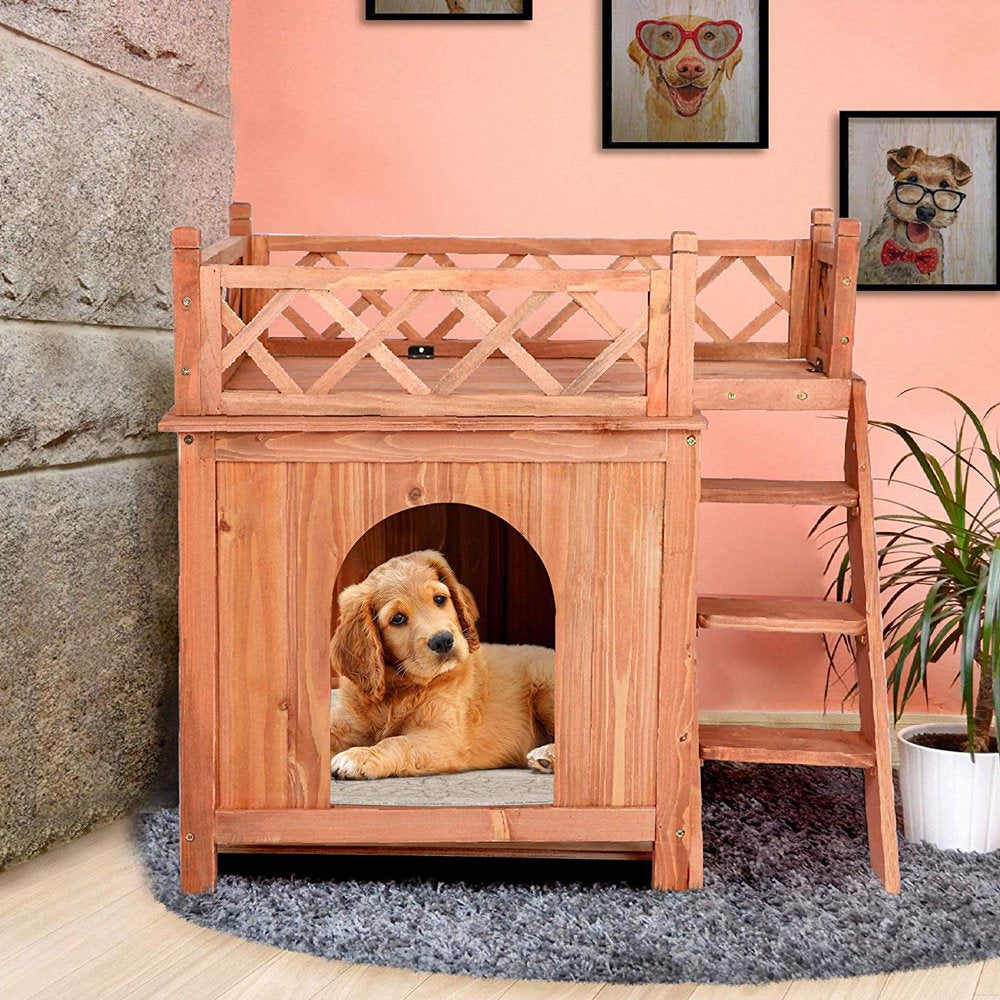 Karmas Product Dog House Weather Resistant Wooden Kennel with Balcony and Stairs for Small Pets Animals & Pet Supplies > Pet Supplies > Dog Supplies > Dog Houses KARMAS PRODUCT   