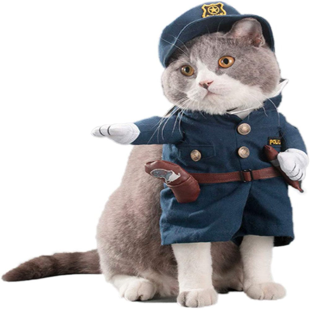 DIFOST Cat Dog Costume, Halloween Christmas Cosplay Party Funny Costume, Cat and Dog Clothes Stand up Dress, Cool Police Outfit with Hat for Cat Dog Animals & Pet Supplies > Pet Supplies > Cat Supplies > Cat Apparel Difost XL Policemen 