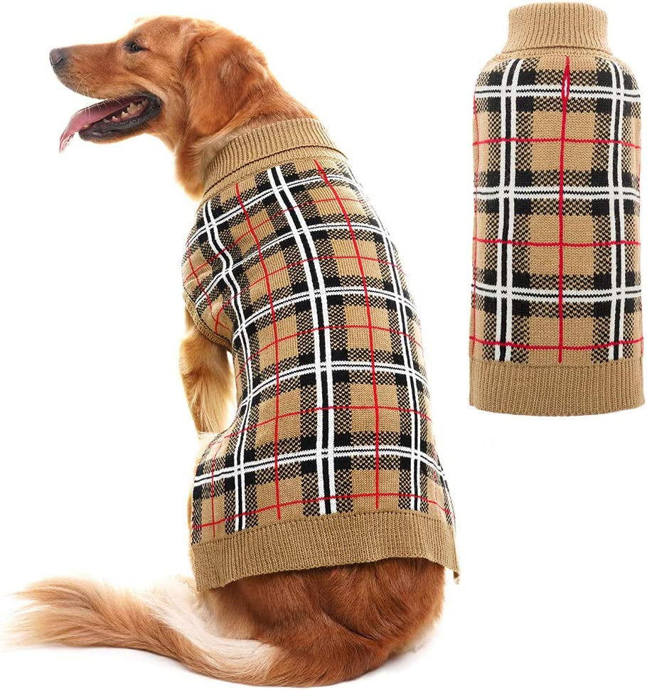 PUPTECK Classic Plaid Style Dog Sweater - Puppy Festive Winter Cloth Animals & Pet Supplies > Pet Supplies > Dog Supplies > Dog Apparel Beibao Cream SM - Chest 19"-20.75", Length 14" 