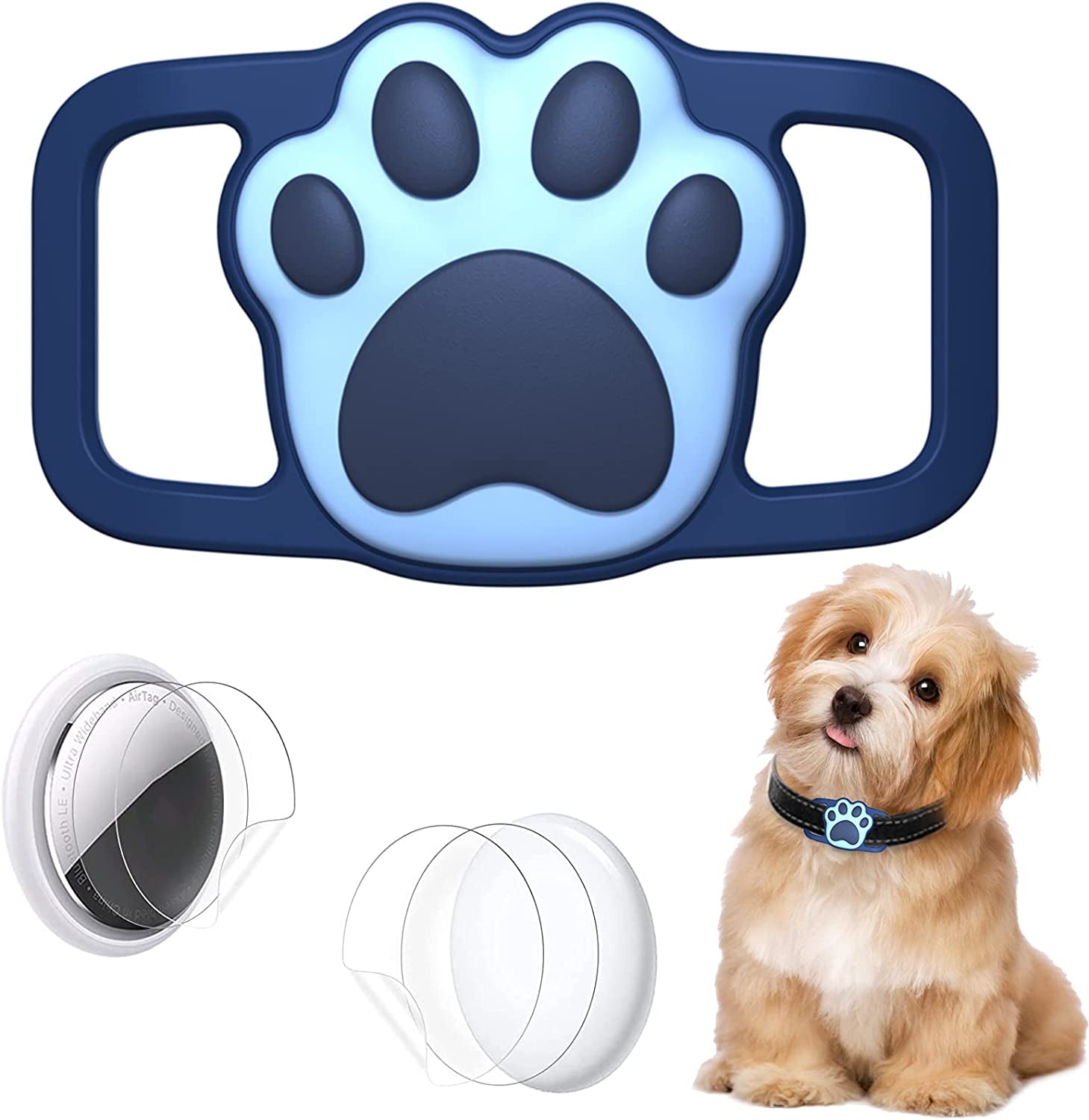 Protective Case Compatible for Apple Airtags for Dog Cat Collar Pet Loop Holder, Airtag Holder Accessories with Screen Protectors, Air Tag Silicone Cover for Pet Collar Electronics > GPS Accessories > GPS Cases Wustentre Blue  