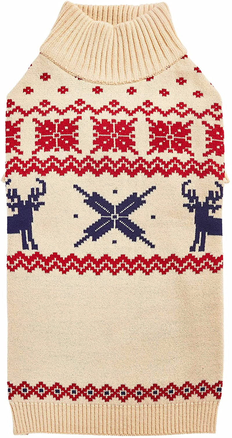 Blueberry Pet Ugly Christmas Reindeer Dog Sweater Turtleneck Holiday Family Matching Clothes for Dog, Tango Red & Navy Blue, Back Length 12", Warm Winter Outfit for Small Dogs Animals & Pet Supplies > Pet Supplies > Dog Supplies > Dog Apparel Blueberry Pet Reindeer - Light Beige 18 inch (Pack of 1) 