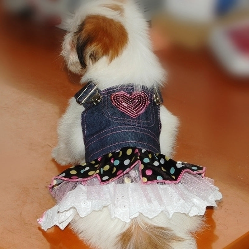 Pet Dog Puppy Denim Dre Skirt Clothes Apparel Pink Sequin Heart Pocket XS Animals & Pet Supplies > Pet Supplies > Dog Supplies > Dog Apparel SunniMix   