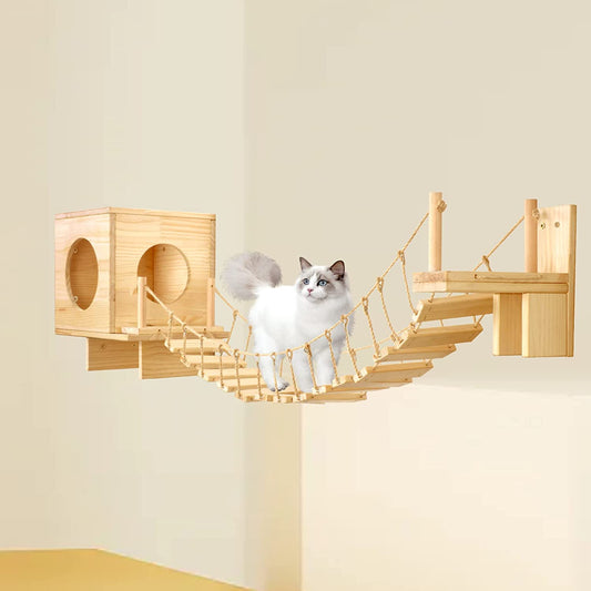 Cat Wall Shelves and Condos for Indoors Cats,Cat Wall Furniture with Solid Wood Climbling Bridge and House for Kitten/Medium Cats to Play and Rest Animals & Pet Supplies > Pet Supplies > Cat Supplies > Cat Furniture BreeRainz   