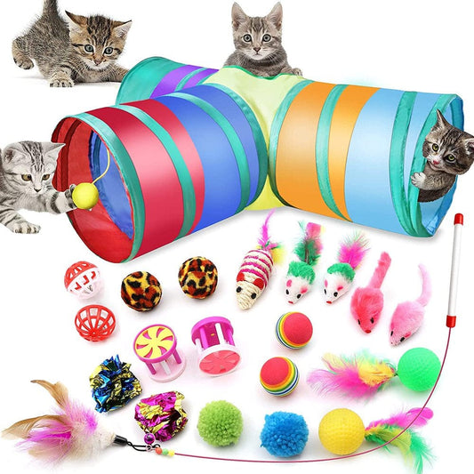 21 Pcs Cat Indoor Interactive Toys Kitten Toys Including Three-Hole Tunnel Teaser Wand Golf with Feather Balls and Mice Animals & Pet Supplies > Pet Supplies > Cat Supplies > Cat Toys AYAOQIANG   
