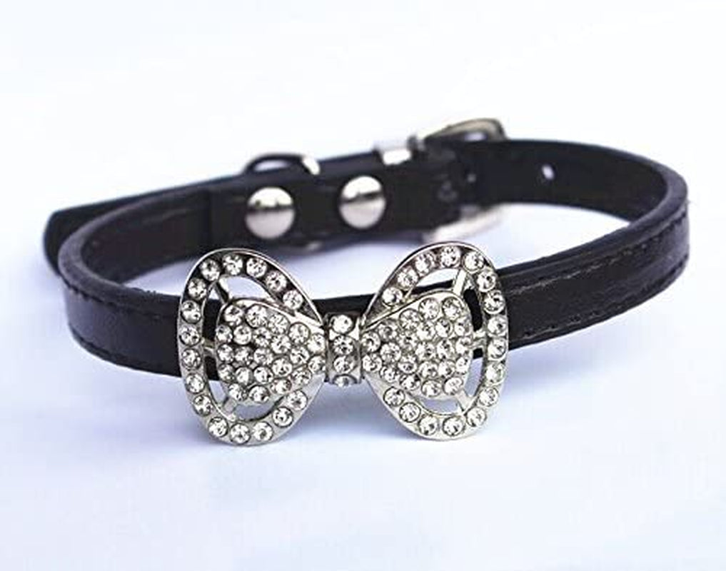 PETFAVORITES Leather Rhinestone Bow Tie Pet Cat Dog Collar Necklace Jewelry for Small Dogs Girl Kitten Puppy Teacup Chihuahua Yorkie Clothes Costume Outfits (5.9 to 8.2-Inch, Purple) Animals & Pet Supplies > Pet Supplies > Dog Supplies > Dog Apparel PETFAVORITES Black Neck Size: 10.7" - 13" 