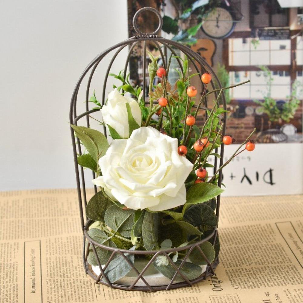 Hanging Bird Cage Flower Stand Floral Set Hydrangea Combination White Animals & Pet Supplies > Pet Supplies > Bird Supplies > Bird Cages & Stands EleaEleanor   