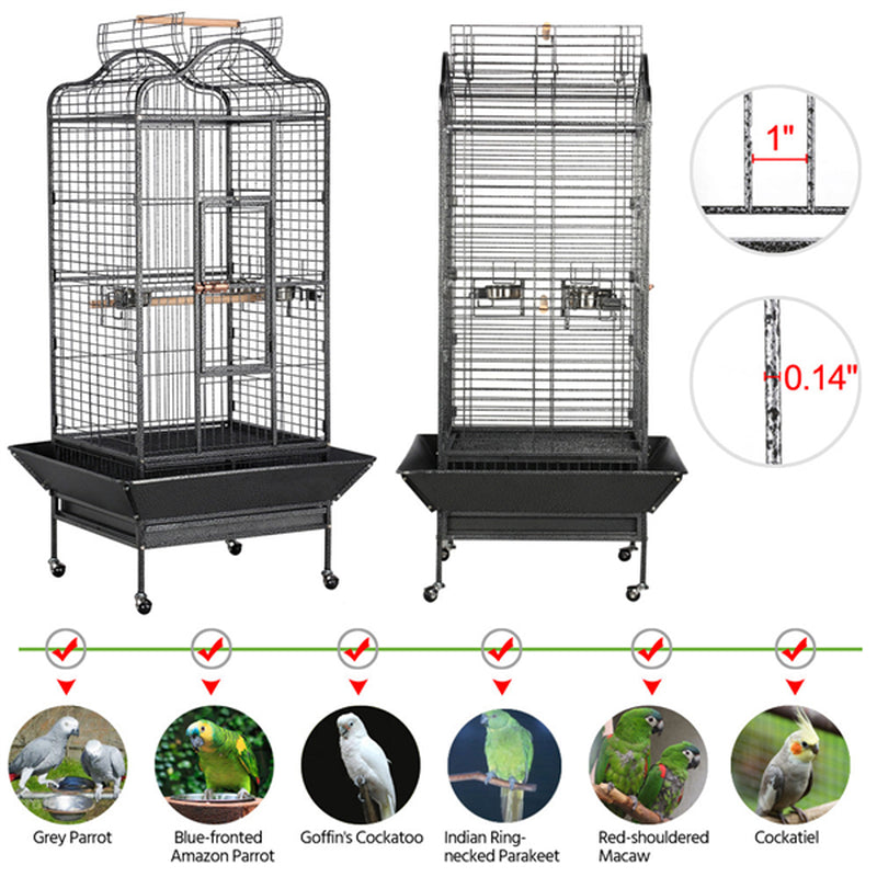 Rolling Metal Large Bird Cage Parrot Cage with Stand Open Playtop Animals & Pet Supplies > Pet Supplies > Bird Supplies > Bird Cages & Stands SmileMart   