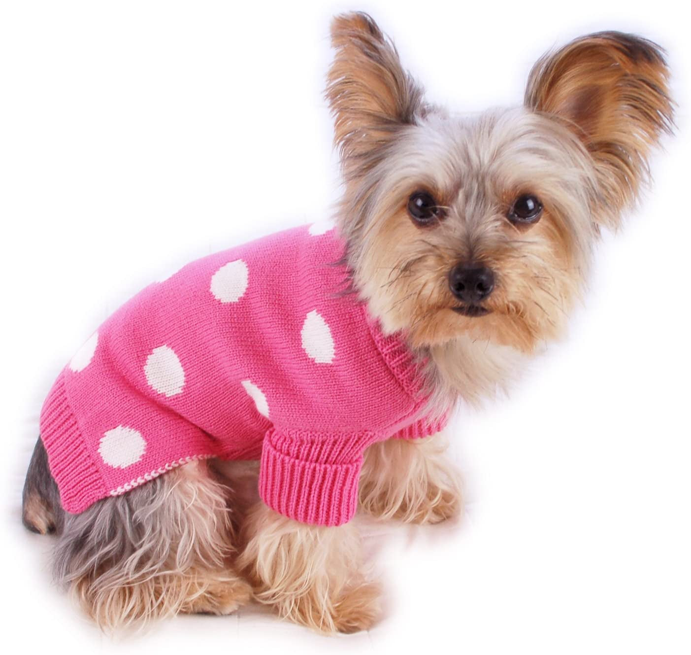 Stinky G Polka Dot Dog Sweater French Pink Size #08 Animals & Pet Supplies > Pet Supplies > Dog Supplies > Dog Apparel Stinky G French Pink #14 (back length 14" chest 19" - 22") 