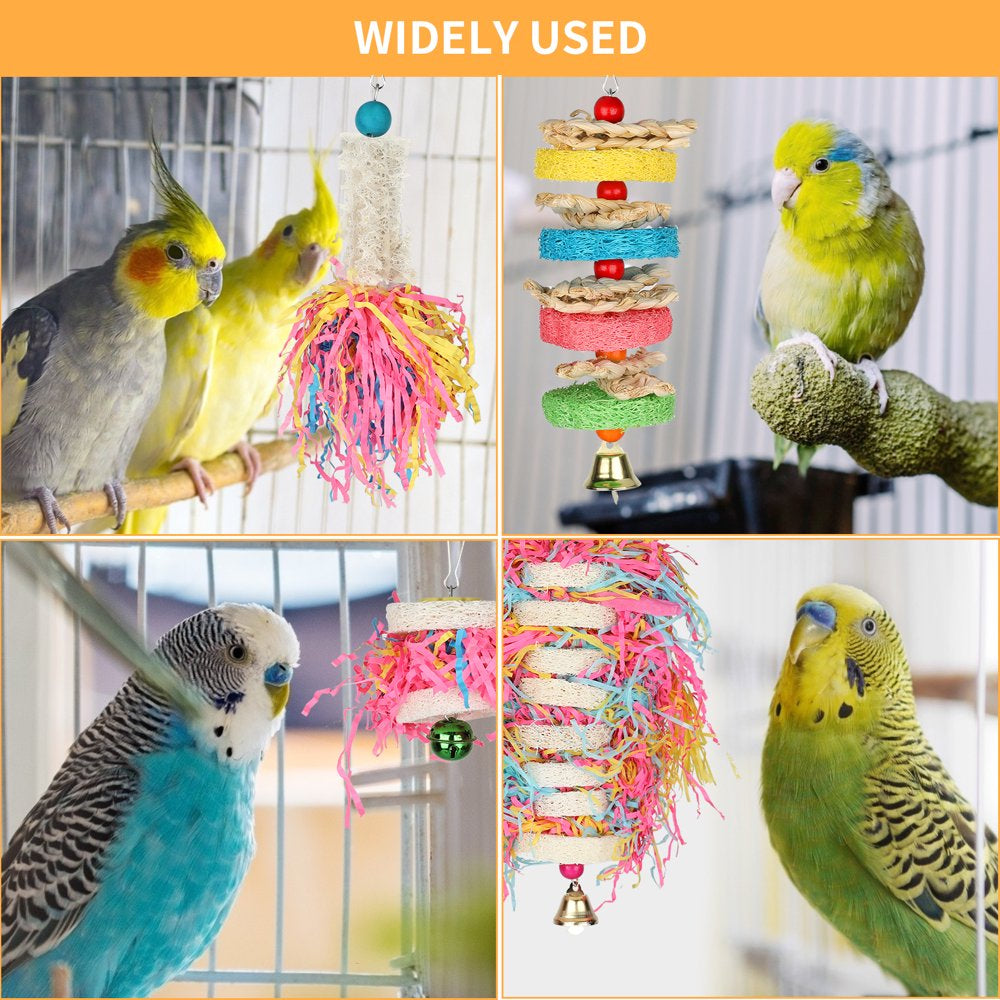 Number-One 5 Pack Bird Chewing Toys, Parrot Shredder Toy Hanging Foraging Toys with Bell, Bird Parrot Chewing Hanging Cage Shredder Toys Bird Loofah Toys for Cockatiel Conure Parrot and Lovely Birds
