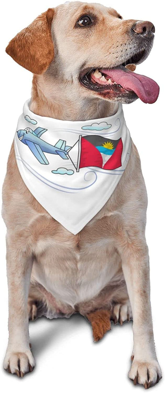 Airplane with Flag Antigua and Pet Dog and Cat Decorative Triangle Scarf,Dog Bandana,Breathable and Stain Resistant. Animals & Pet Supplies > Pet Supplies > Dog Supplies > Dog Apparel ZALTAS   