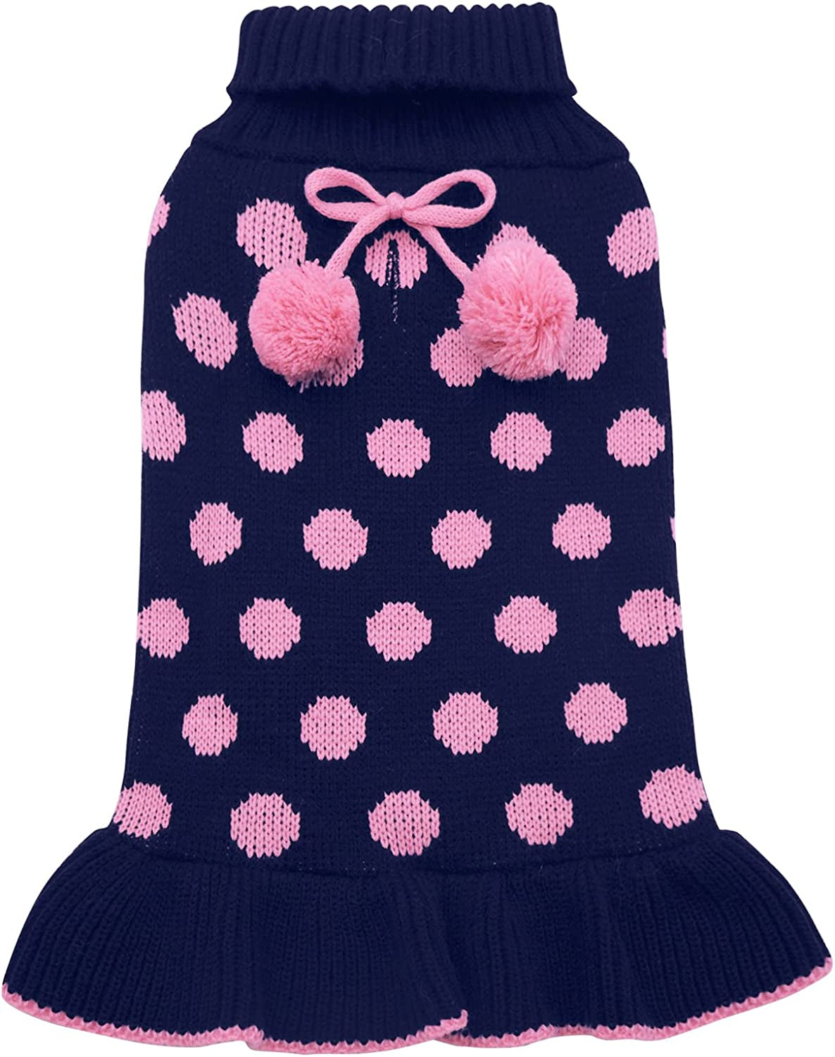 KYEESE Dog Sweaters with Leash Hole for Small Dogs Turtleneck Dog Sweater Dress Polka Dot Knit Pullover Doggie Sweater Warm Pet Sweater Animals & Pet Supplies > Pet Supplies > Dog Supplies > Dog Apparel kyeese Navyblue XX-Large (Pack of 1) 