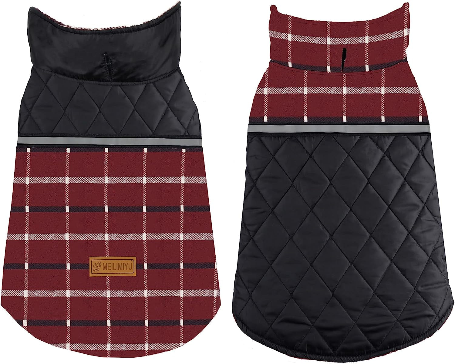 Warm Dog Jacket Reversible British Style Plaid Dog Vest Windproof Winter Dog Coat for Small Medium Large Dogs (2Xl(Neck:27.5-31.5'' LEN:24'' CH:31.5-39.4''), Red) Animals & Pet Supplies > Pet Supplies > Dog Supplies > Dog Apparel MeiLiMiYu   