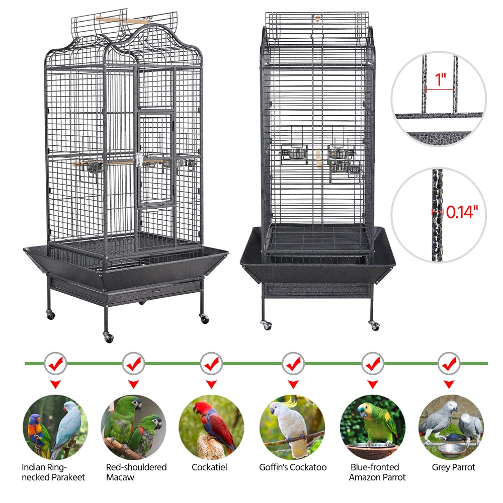 Topeakmart 63" H Playtop Large Rolling Metal Bird Cage Extra Large Birdcage with Stand Black Animals & Pet Supplies > Pet Supplies > Bird Supplies > Bird Cages & Stands Topeakmart   