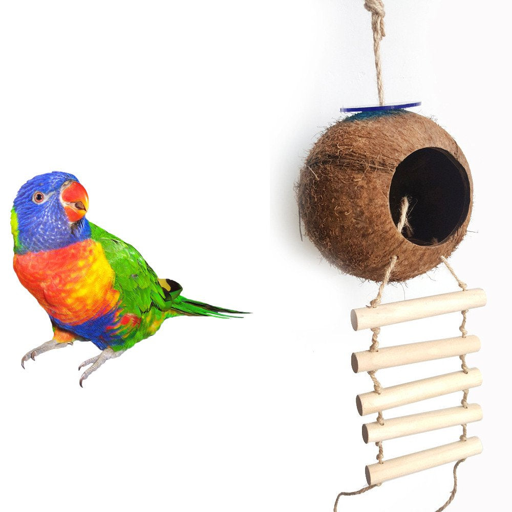 Pet Others Natural Coconut Shell Bird Nest House Hut Cage Feeder Pet Parrot Parakeet Toy Animals & Pet Supplies > Pet Supplies > Bird Supplies > Bird Toys Mnycxen One Size C 