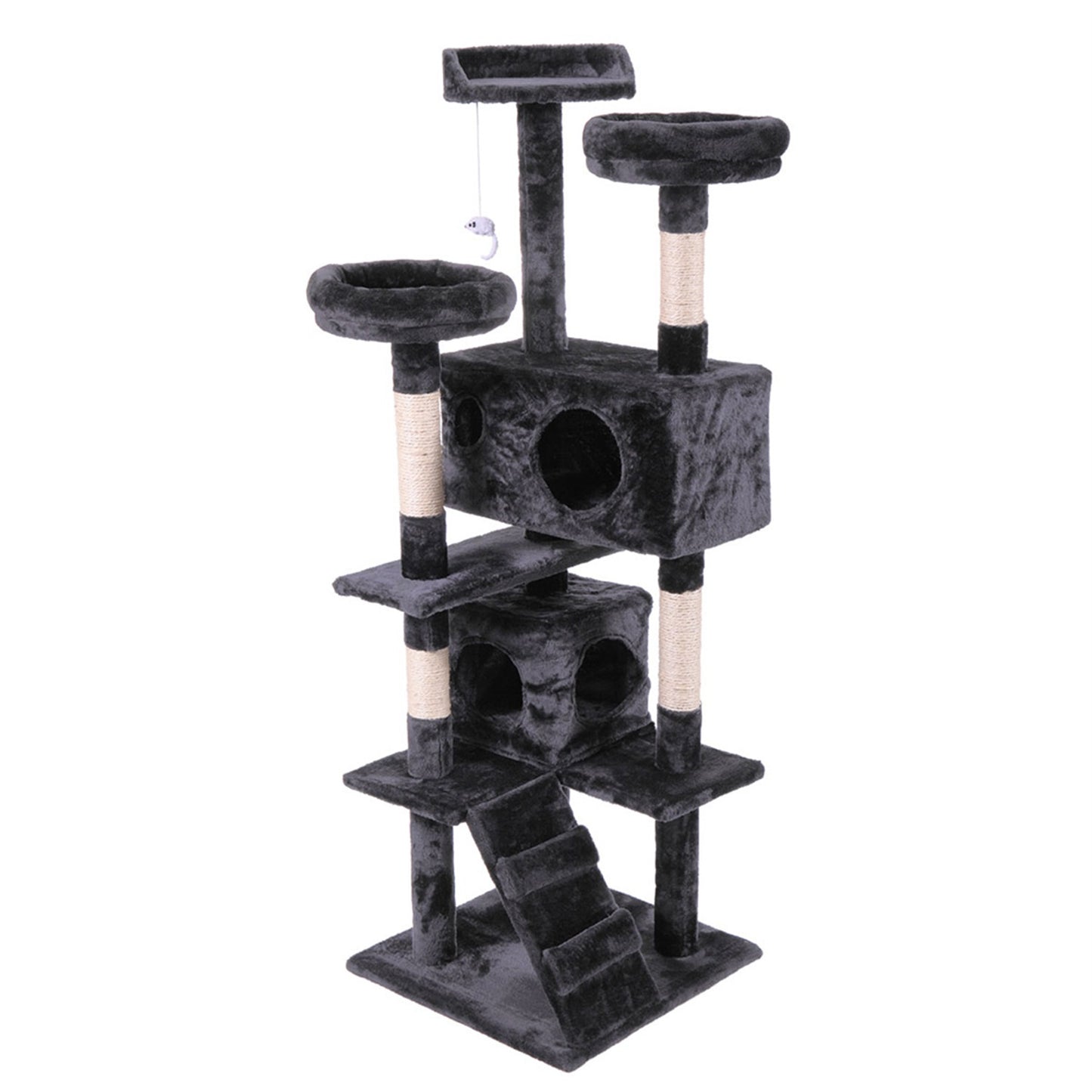 Pefilos 59" Multi-Level Cat Tree Condo Furniture Cat Tree for Large Adult Cat, 2 Plush Condos, Cat Condo for Multiple Cats Hammock for Kittens, Cat Tree Tower for Indoor Cats and Pets, Black Animals & Pet Supplies > Pet Supplies > Cat Supplies > Cat Furniture Pefilos   