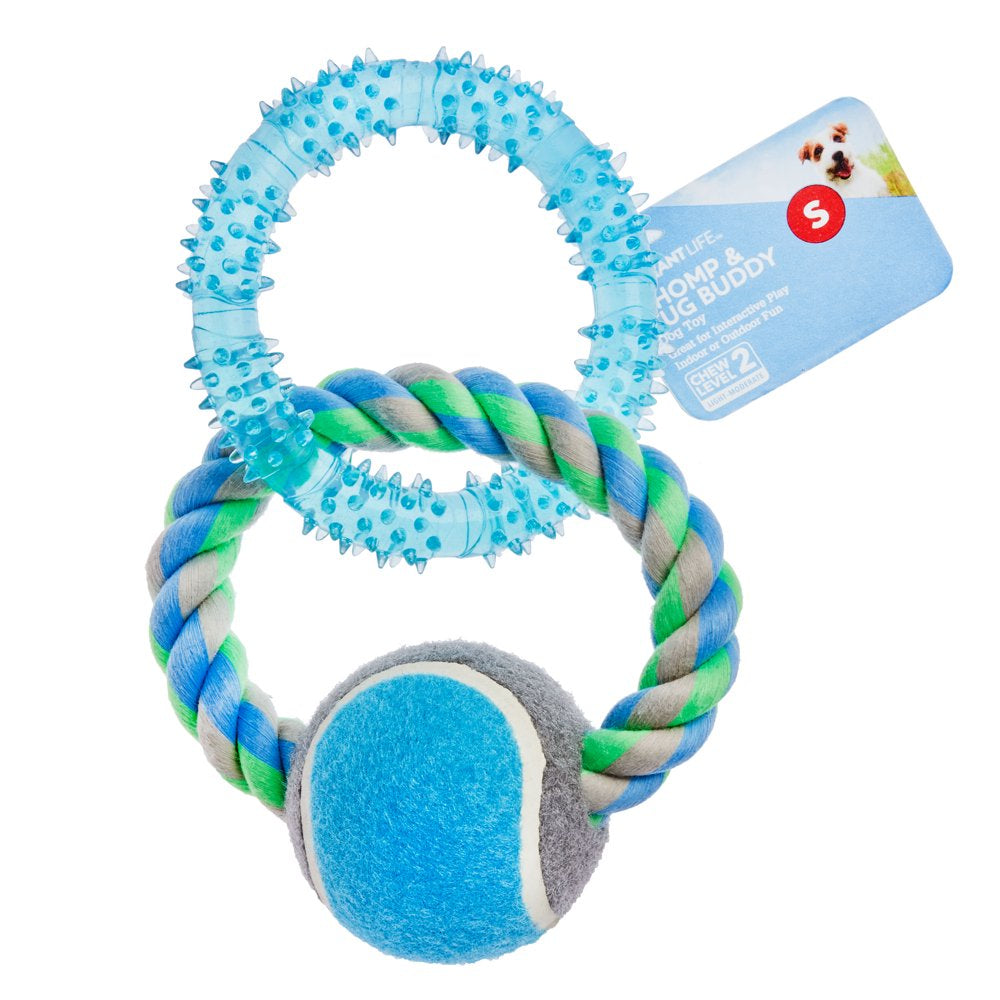 Vibrant Life Chomp & Tug Buddy TPR & Rope Ring Interactive Dog Chew Toy, Small
