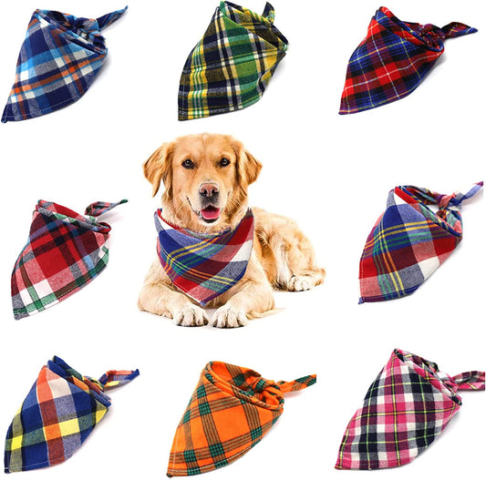 VIPITH 8 Pack Triangle Dog Bandanas, Reversible Plaid Painting Bibs Scarf, Washable and Adjustable Kerchief Set for Small to Large Dogs Cats Pets(Size L) Animals & Pet Supplies > Pet Supplies > Dog Supplies > Dog Apparel VIPITH X-Large(70cm)  