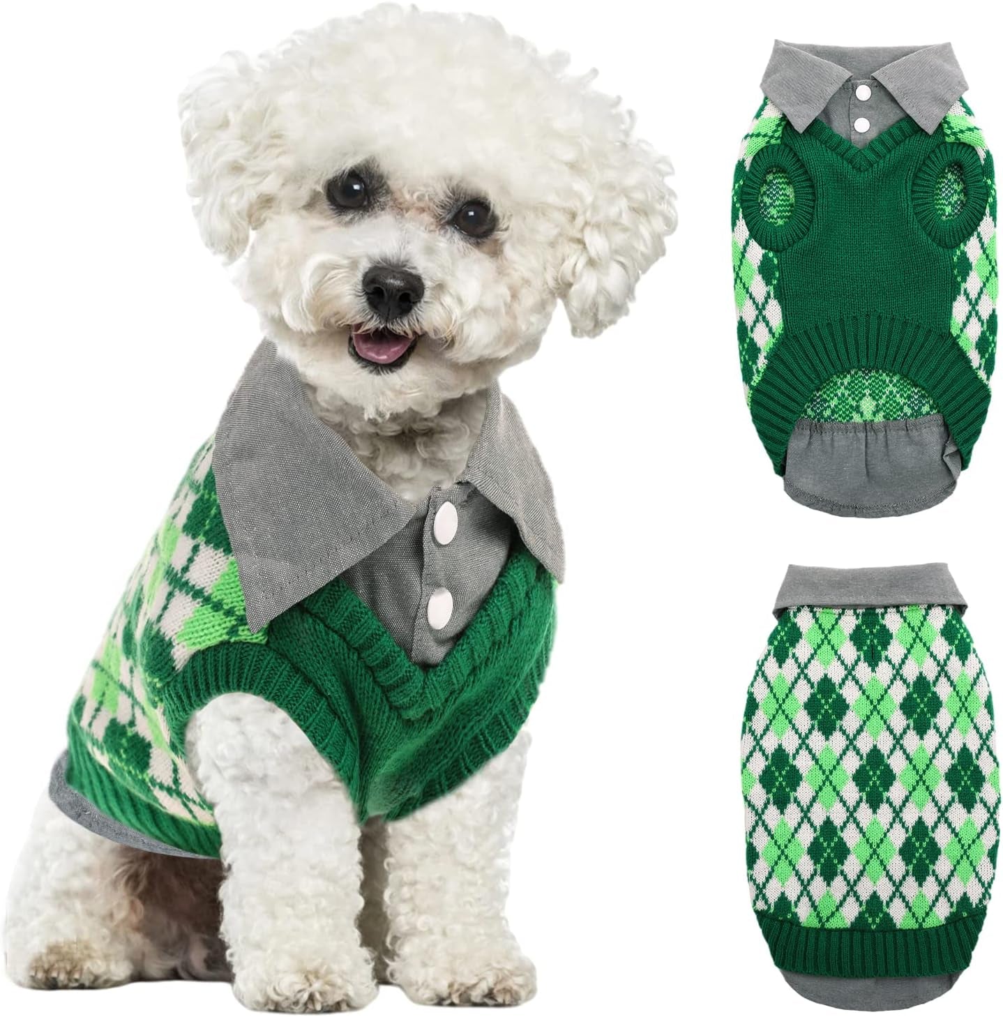 SUNFURA Knitted Dog Sweater Pet Knitwear, Dog Warm Knit Jumper Coat Winter Clothes with Leash Hole and High Stretch, Classic and Soft Puppy Sweatshirts Pullover for Small Medium Dogs Cats, Green S Animals & Pet Supplies > Pet Supplies > Dog Supplies > Dog Apparel SUNFURA Green X-Small 