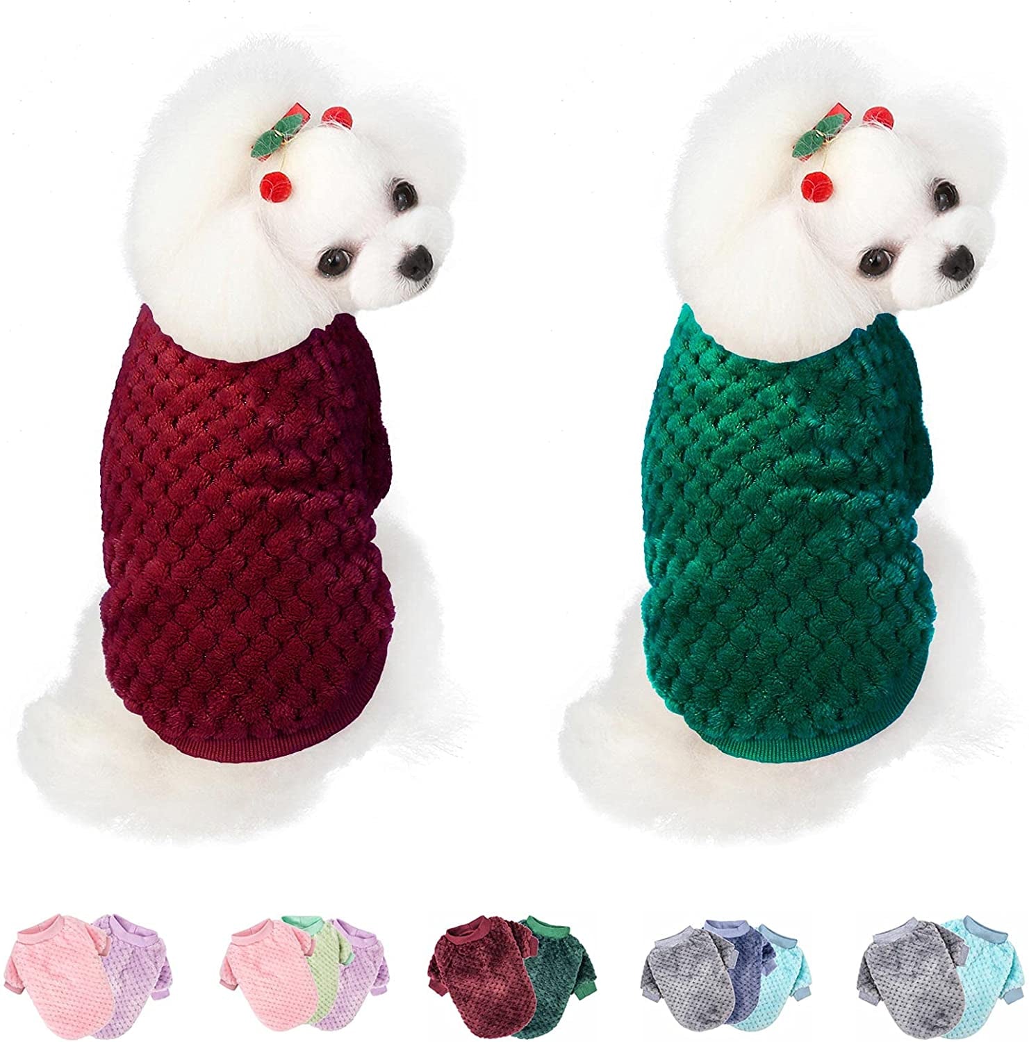 Dog Sweater, 3 Pack Dog Sweaters for Small Medium Dogs or Cat, Warm Soft Flannel Pet Clothes for Dogs Girl or Boy, Dog Shirt Coat Jacket (Small, Pink+Purple+Light Green) Animals & Pet Supplies > Pet Supplies > Dog Supplies > Dog Apparel POMIU Dark Red+Dark Green Small 