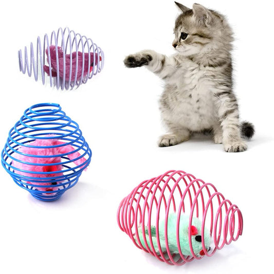 Carkira Cat Toy Spring, Retractable Interactive Cage Rat Rolling Spring Toy