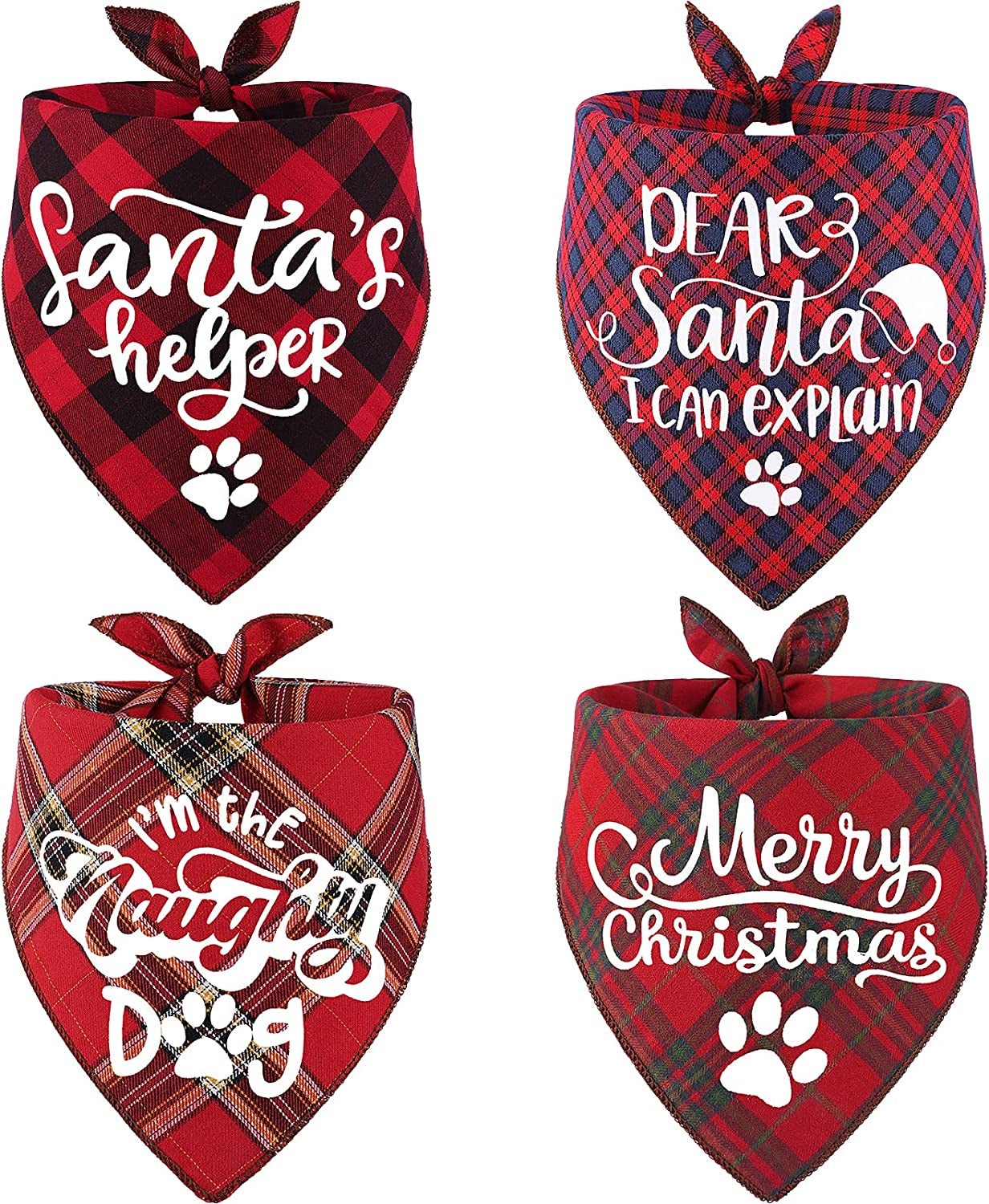 4 Pack Dog Birthday Bandanas - Classic Triangle Merry Christmas Printing Plaid Fall Xmas Pet Scarf Bibs Kerchief Gifts Set - Pet Holiday Accessories Decoration for Small to Large Puppy Dogs Cats Animals & Pet Supplies > Pet Supplies > Dog Supplies > Dog Apparel Remifa   