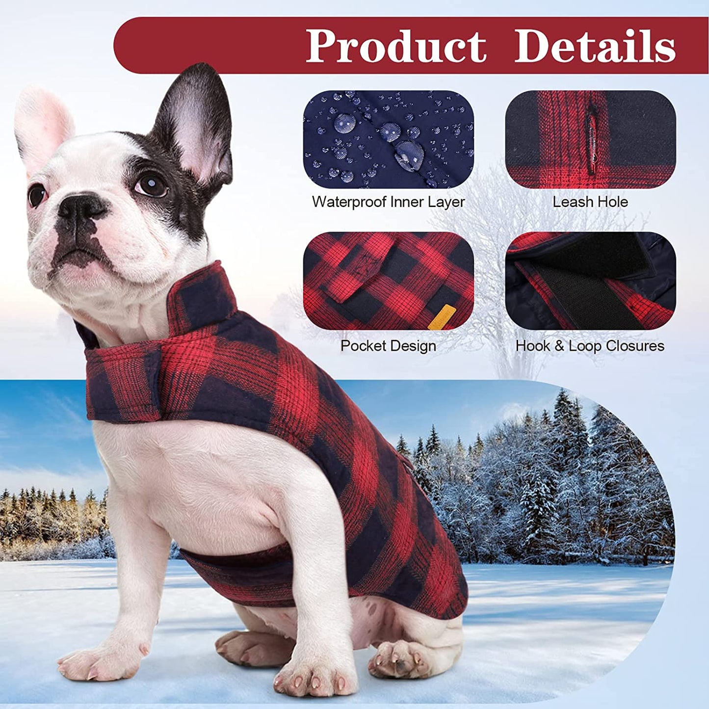 Kuoser Dog Winter Coat, Reversible Dog Jacket, Warm Dog Coat British Style Puppy Cold Weather Coat, Windproof Dog Clothes Dog Vest for Small Medium and Large Dogs Red M Animals & Pet Supplies > Pet Supplies > Dog Supplies > Dog Apparel Kuoser   