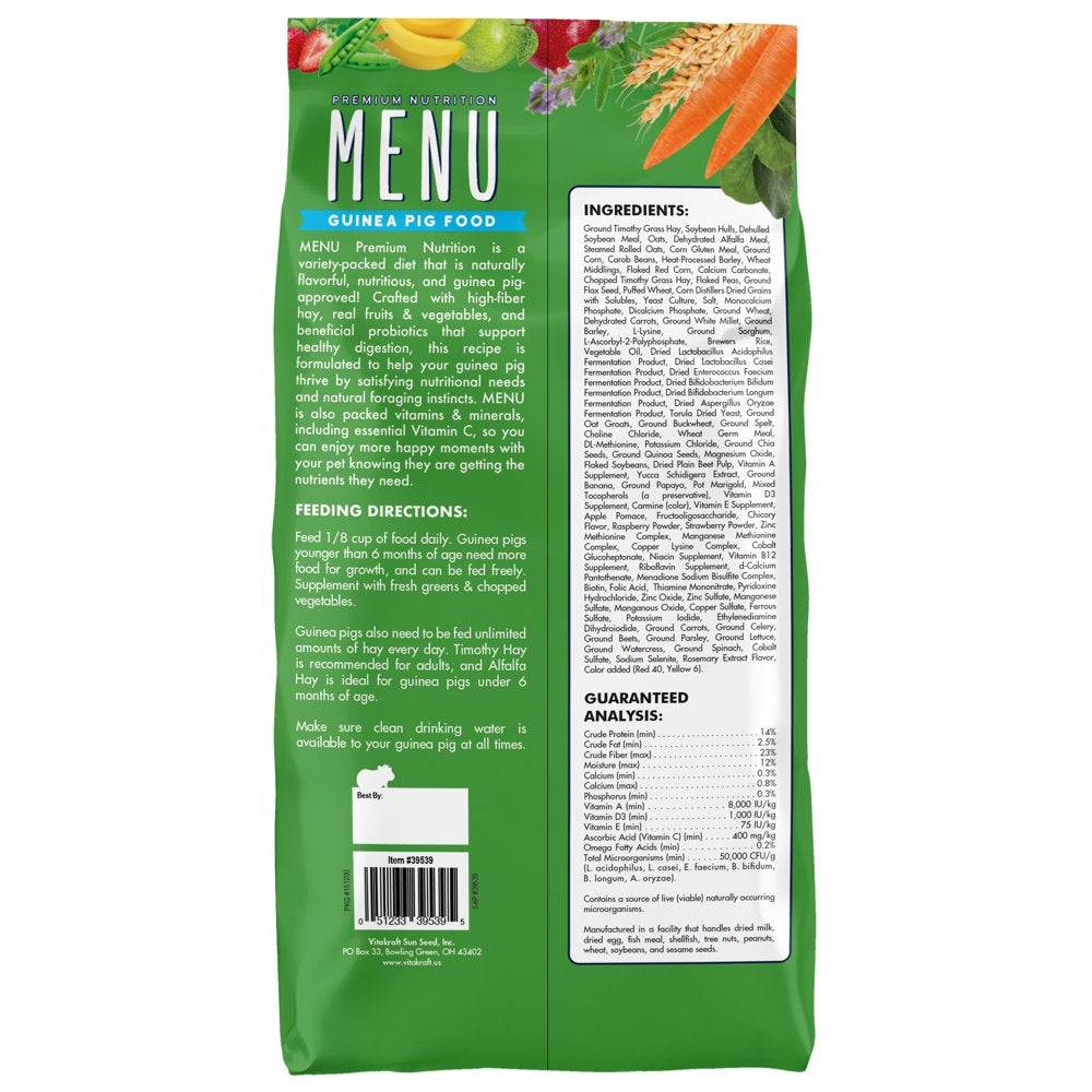 Menu Premium Guinea Pig Food - Timothy Hay Pellets Blend - Vitamin and Mineral Fortified, 8 Lbs. Animals & Pet Supplies > Pet Supplies > Small Animal Supplies > Small Animal Food Vitakraft Sunseed Inc.   