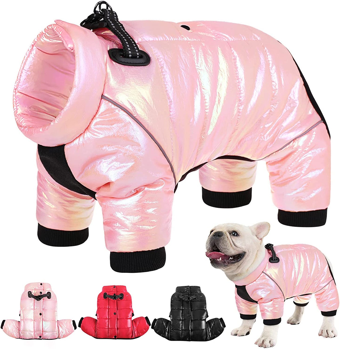 AOFITEE Dog Coat, Waterproof Dog Jacket for Winter, Warm Fullbody Dog Snowsuit, Zip up Fleece Dog Vest, Cold Weather Dog Coats with Reflective Stripes, Outdoor Windproof Dog Apparel for Small Dogs Animals & Pet Supplies > Pet Supplies > Dog Supplies > Dog Apparel AOFITEE Pink Chest: 16.9"-18.9", Back Length: 13" 