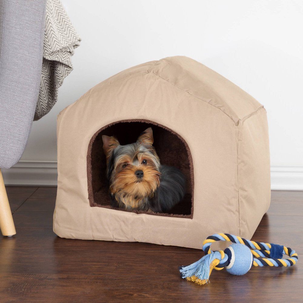Indoor Dog House – Covered Dog Bed with House Shape and Removable Sherpa Lined Pad – Pet Tent for Cats or Dogs up to 35Lbs by PETMAKER (Gray) Animals & Pet Supplies > Pet Supplies > Cat Supplies > Cat Beds Trademark Global LLC Tan  