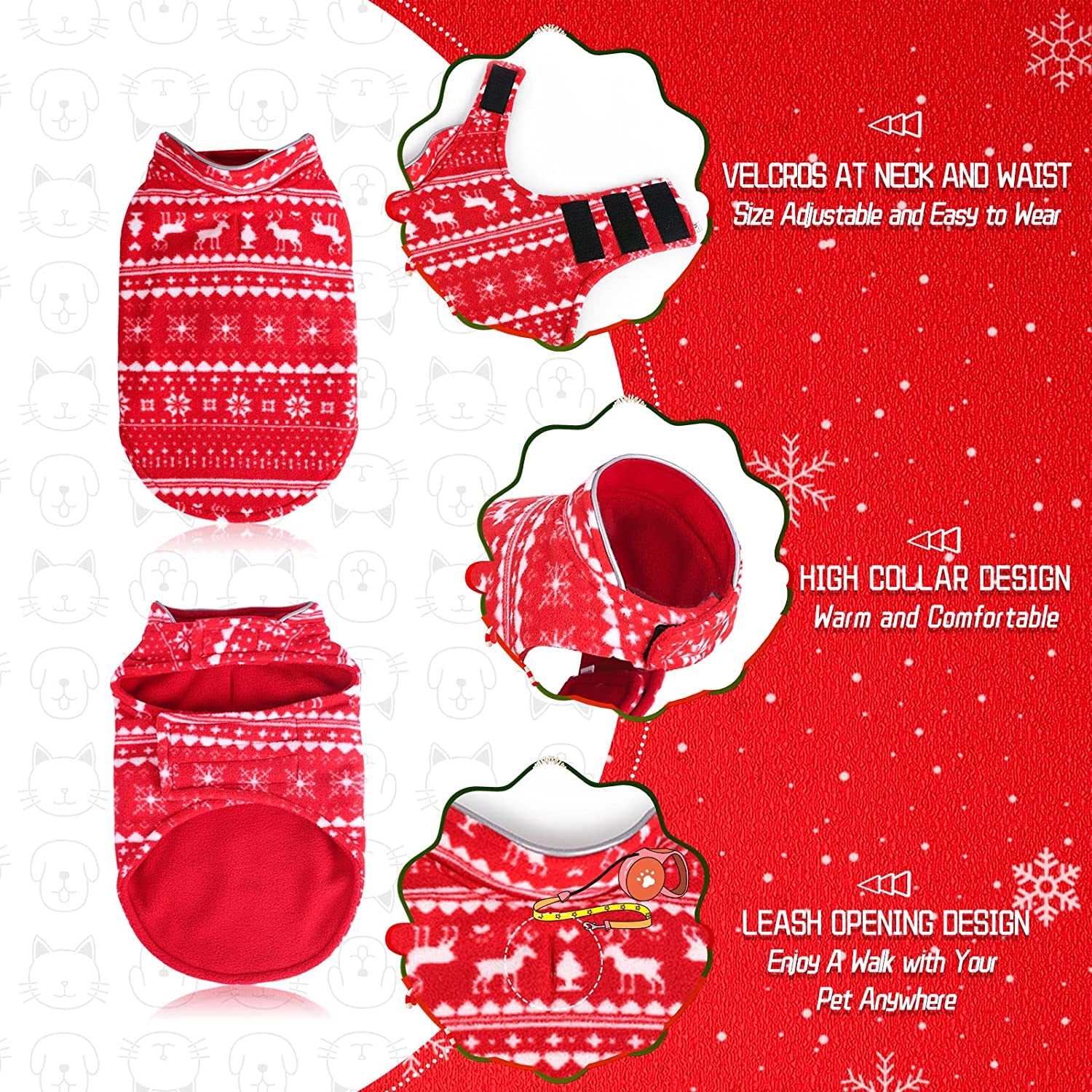 Christmas Dog Sweater Clothes, Red Reindeer Christmas Dog Jacket, Dog Winter Warm Coat, Reversible Dog Cold Weather Coat for Pet Clothes for Small and Medium Dogs Animals & Pet Supplies > Pet Supplies > Dog Supplies > Dog Apparel Leisuremix   