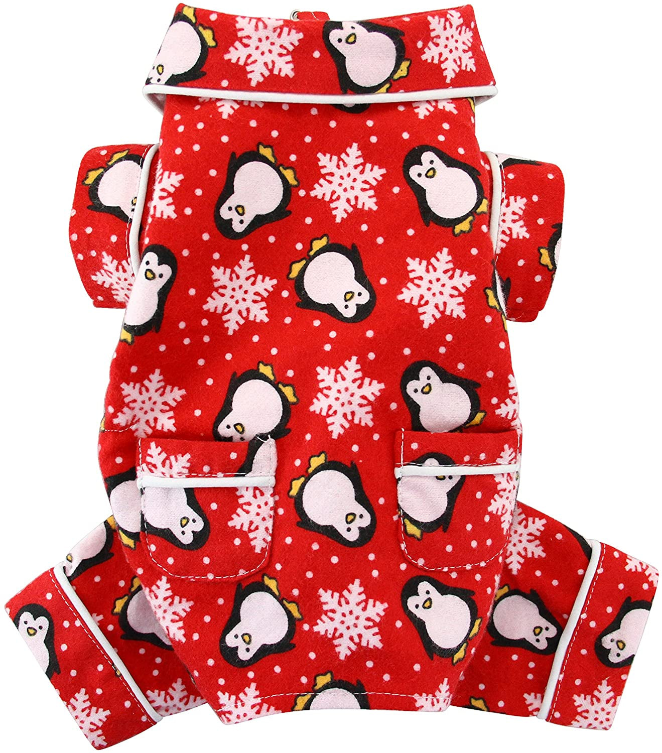 Klippo Penguins & Snowflake Flannel Dog Pajamas/Bodysuit/Loungewear - Red - Large Animals & Pet Supplies > Pet Supplies > Dog Supplies > Dog Apparel Klippo Pet   