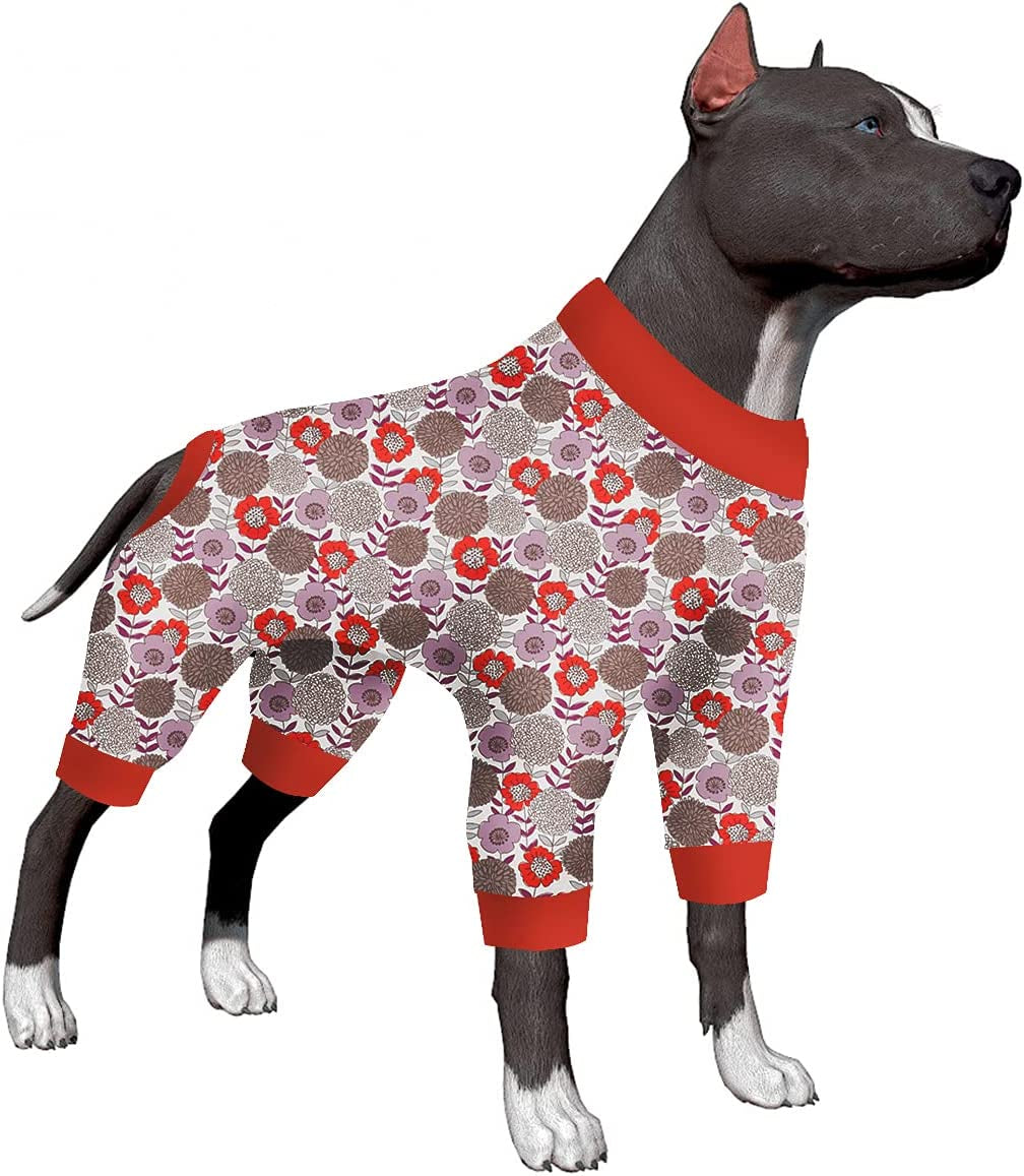 Lovinpet Pitbull Dog Pajamas, Large Dog Onesies for Surgery/Wound Care, Lightweight Stretchy Knit Fabric, Dinosaur Jungle Red Print Dog Pj'S UV Protection, Pet Anxiety Relief, Dog Costume/Xl Animals & Pet Supplies > Pet Supplies > Dog Supplies > Dog Apparel LovinPet Fruitage Red XX-Large 